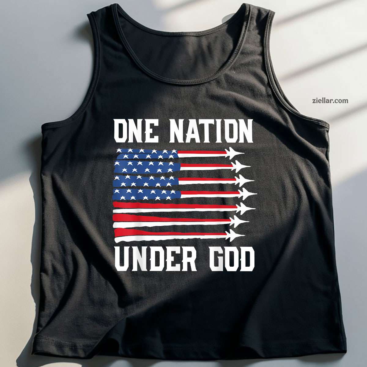 Boy One Nation Under God 4th July USA Fighter Jet Patriotic Tank Top Shirt Tee for Men Women Unisex