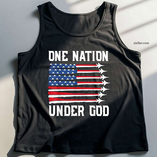 Boy One Nation Under God 4th July USA Fighter Jet Patriotic Tank Top Shirt Tee for Men Women Unisex