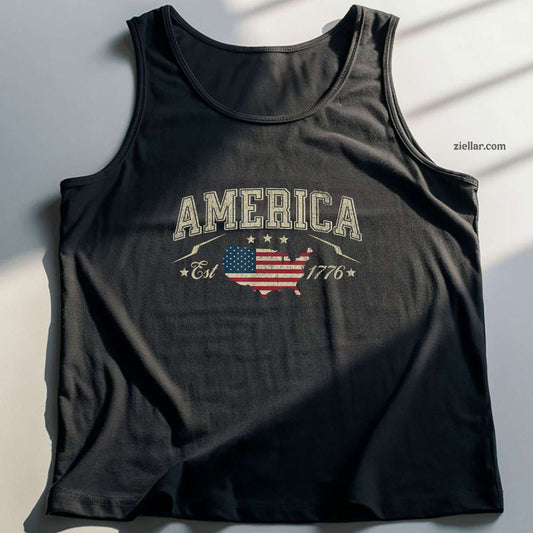 Patriotic American Flag USA Est 1776 4th of July America Tank Top Shirt Tee for Men Women Unisex