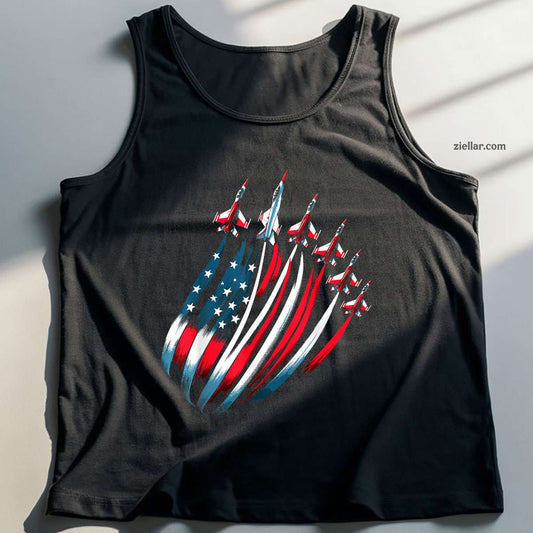 Patriotic USA Flag Fighter Jets 4th of July Tank Top Shirt Tee for Men Women Unisex