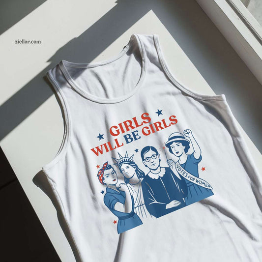 Girl Will Be Patriotic Feminist 4th Of July USA Women Tank Top Shirt Tee