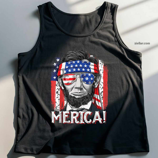 Lincoln 4th Of July Merica Abe Men Women American Flag Tank Top Shirt Tee