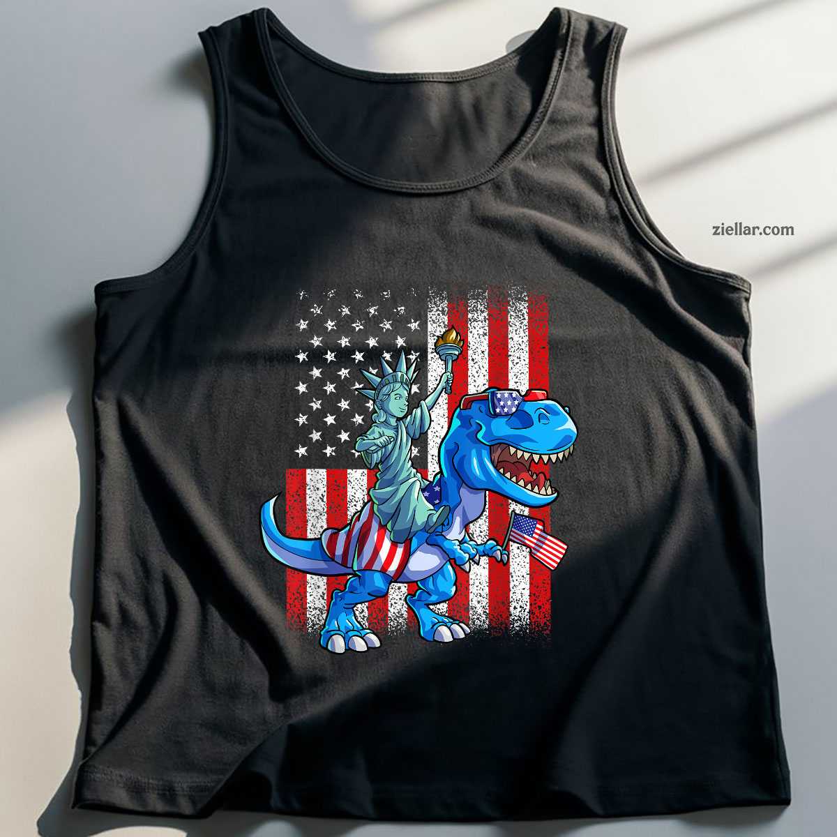Dino Statue Of Liberty 4th Of July Shirt American Flag Tank Top Shirt Tee for Men Women Unisex