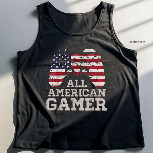 4th July All American Gamer Patriot Men Tank Top Shirt Tee Patriotic USA Independence Day Design