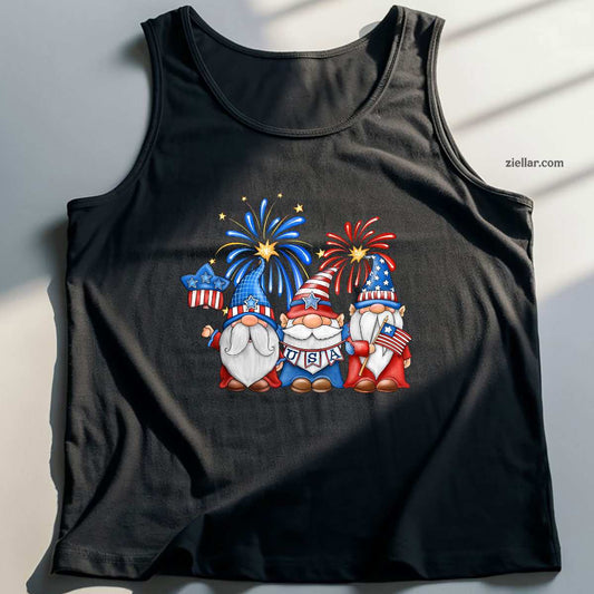4th Of July Three Gnomes Celebrating USA Independence Day Tank Top Shirt Tee for Men Women Unisex