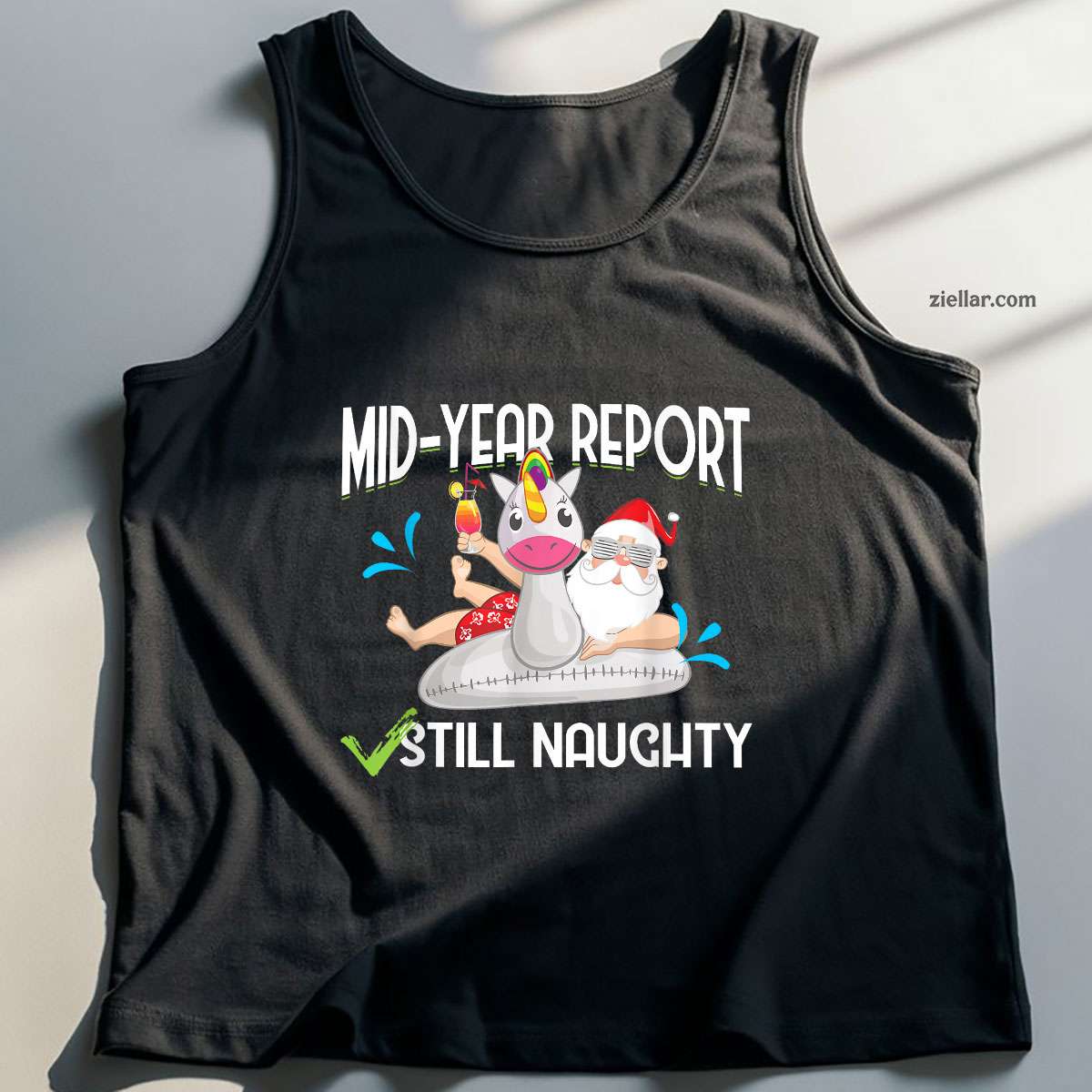 Christmas in July - Mid Year Report Still Naughty - Santa Tank Top Shirt Funny Christmas in July Tee and Tank Top Shirt for Men Women Adults