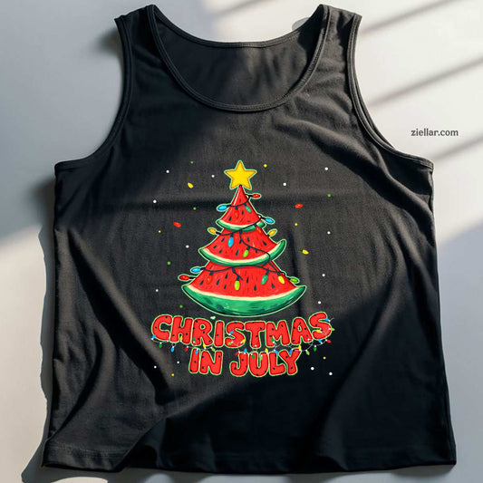 Christmas In July Watermelon Tree Beach Summer Hawaii Tees Tank Top Shirt Funny Christmas in July Tee and Tank Top Shirt for Men Women Adults