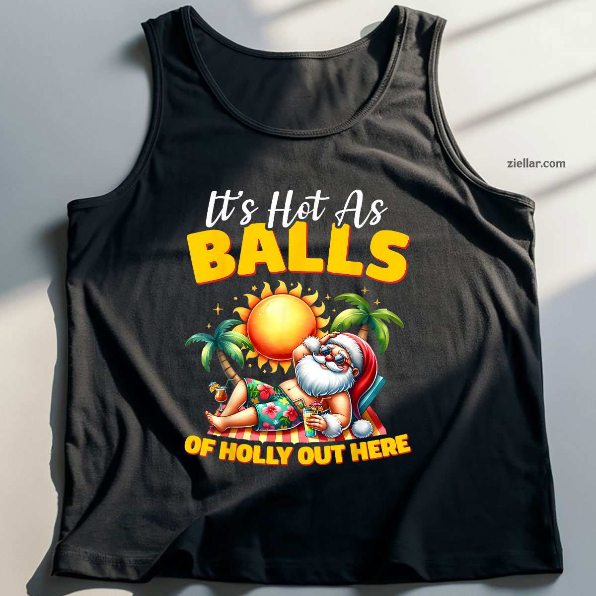 Funny Christmas In July Hawaii Santa Beach Summer Vacation Tank Top Shirt Funny Christmas in July Tee and Tank Top Shirt for Men Women Adults