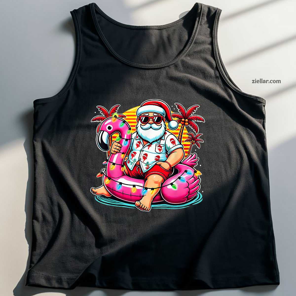 Christmas in July Shirt Santa Flamingo Float Summer Xmas Tank Top Shirt Funny Christmas in July Tee and Tank Top Shirt for Men Women Adults