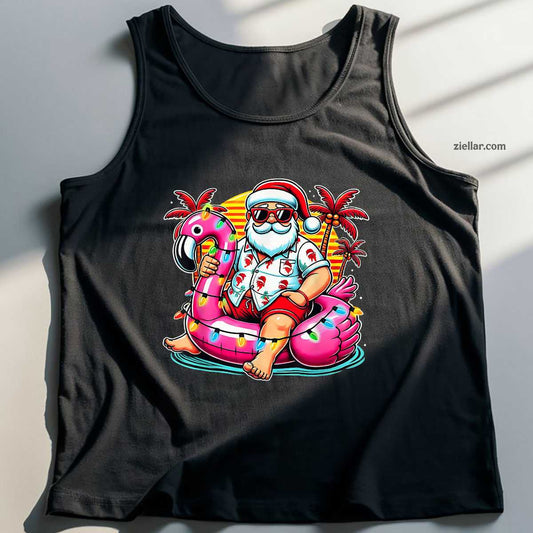 Christmas in July Shirt Santa Flamingo Float Summer Xmas Tank Top Shirt Funny Christmas in July Tee and Tank Top Shirt for Men Women Adults