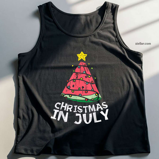 Christmas In July Watermelon Xmas Tree Summer Men Women Tank Top Shirt Funny Christmas in July Tee and Tank Top Shirt for Men Women Adults