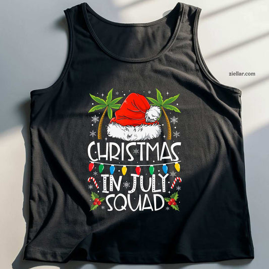 Christmas In July Squad Funny Summer Xmas Men Women Tank Top Shirt Funny Christmas in July Tee and Tank Top Shirt for Men Women Adults