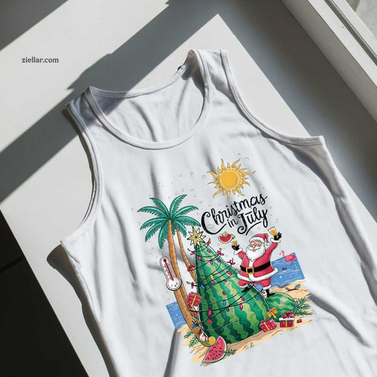 Beach Summer Tank Top Shirt Funny Christmas in July Tee and Tank Top Shirt for Men Women Adults