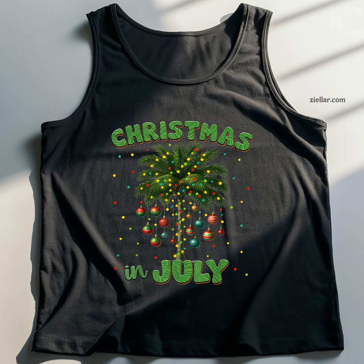 Christmas In July Palm Tree Hawaii Beach Summer Vacation Tee Tank Top Shirt Funny Christmas in July Tee and Tank Top Shirt for Men Women Adults