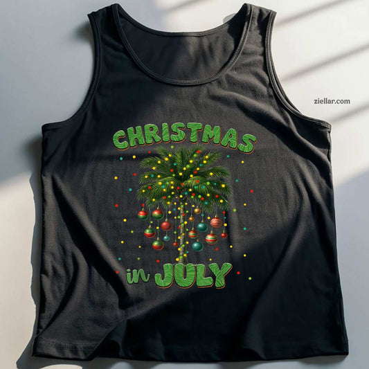 Christmas In July Palm Tree Hawaii Beach Summer Vacation Tee Tank Top Shirt Funny Christmas in July Tee and Tank Top Shirt for Men Women Adults