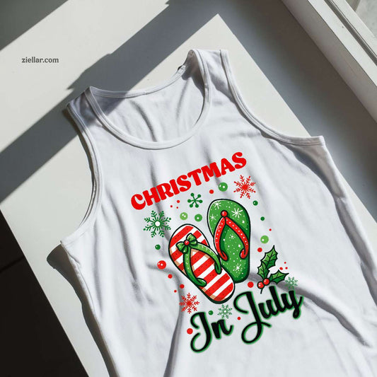 Christmas In July Flip Flops Xmas Flip Flops Summer Women Tank Top Shirt Funny Christmas in July Tee and Tank Top Shirt for Men Women Adults