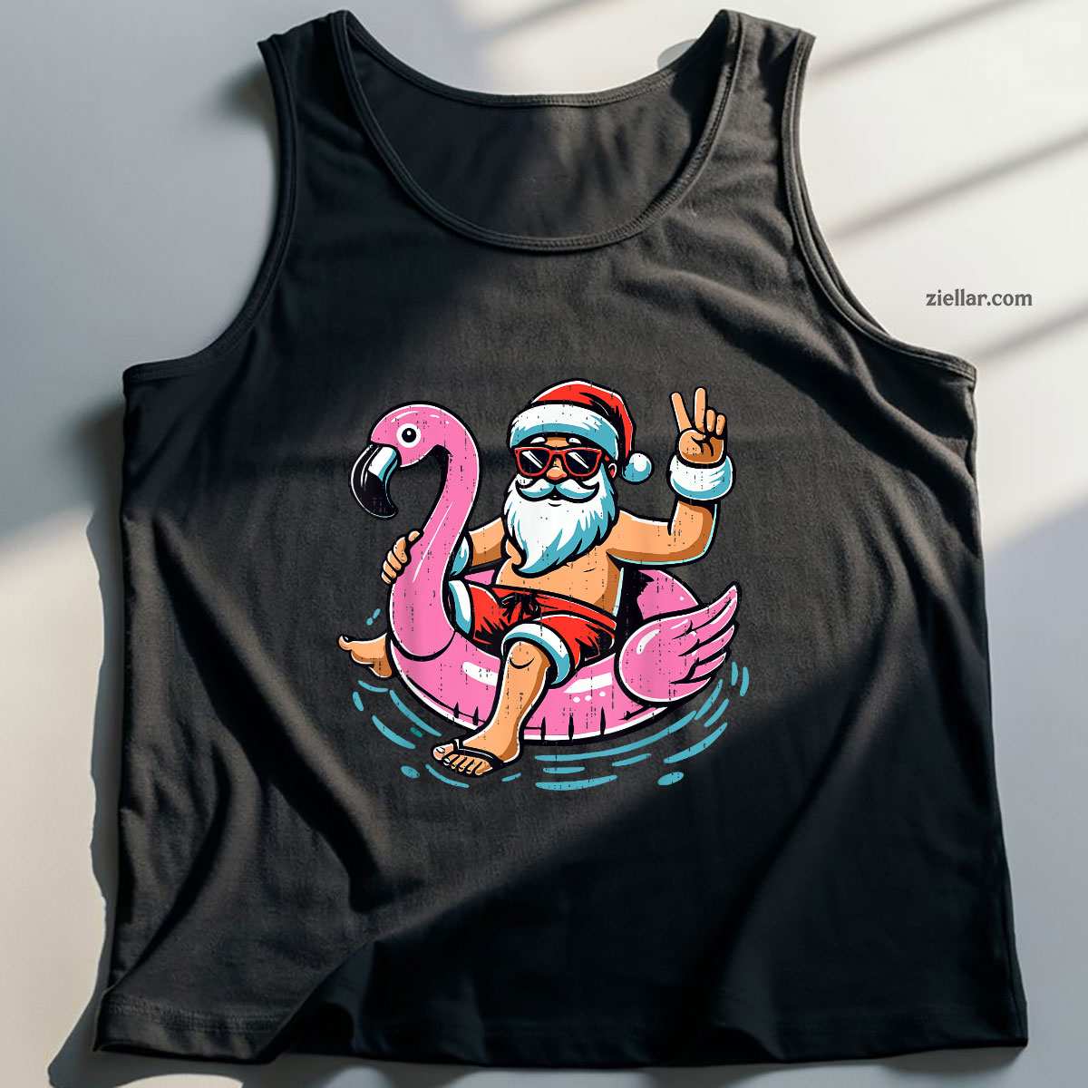 Christmas In July Shirt Santa Flamingo Summer Xmas Tank Top Shirt Funny Christmas in July Tee and Tank Top Shirt for Men Women Adults