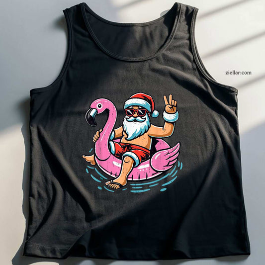 Christmas In July Shirt Santa Flamingo Summer Xmas Tank Top Shirt Funny Christmas in July Tee and Tank Top Shirt for Men Women Adults