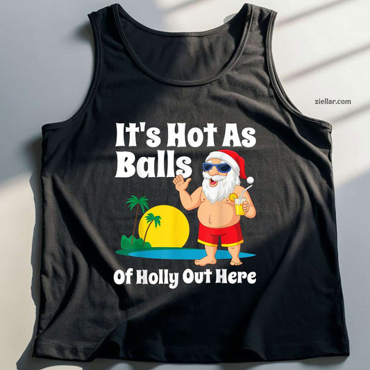 Funny Christmas In July Hot As Balls Santa Summer Party Gift Tank Top Shirt Funny Christmas in July Tee and Tank Top Shirt for Men Women Adults