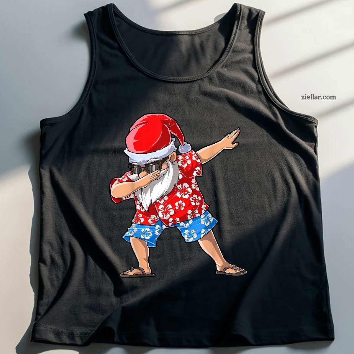 Dabbing Santa Christmas in July Men Hawaiian Xmas Dab Tank Top Shirt Funny Christmas in July Tee and Tank Top Shirt for Men Women Adults