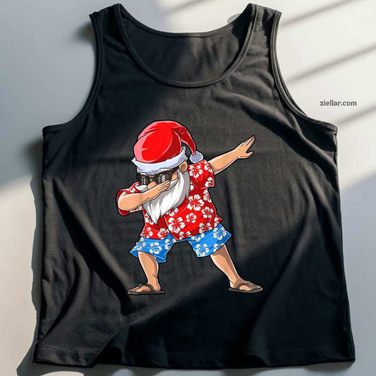 Dabbing Santa Christmas in July Men Hawaiian Xmas Dab Tank Top Shirt Funny Christmas in July Tee and Tank Top Shirt for Men Women Adults
