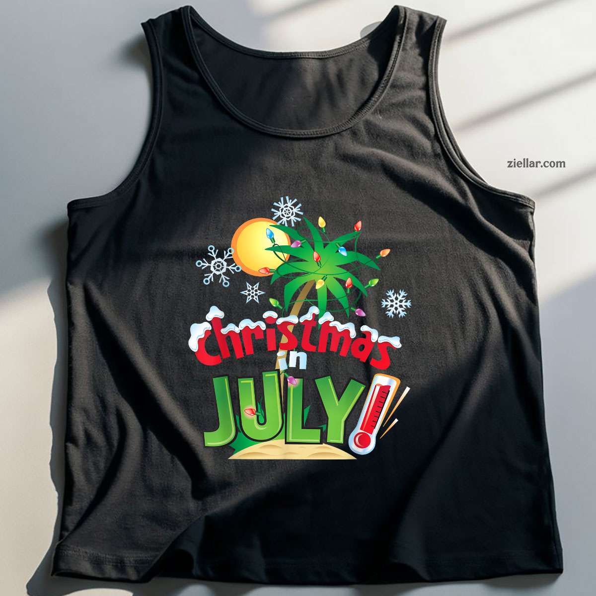 Funny Christmas in July Shirt Summer Beach Vacation Xmas Tank Top Shirt Funny Christmas in July Tee and Tank Top Shirt for Men Women Adults
