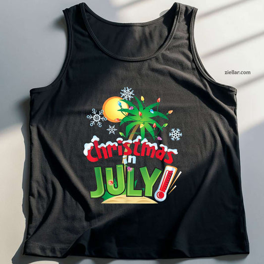 Funny Christmas in July Shirt Summer Beach Vacation Xmas Tank Top Shirt Funny Christmas in July Tee and Tank Top Shirt for Men Women Adults