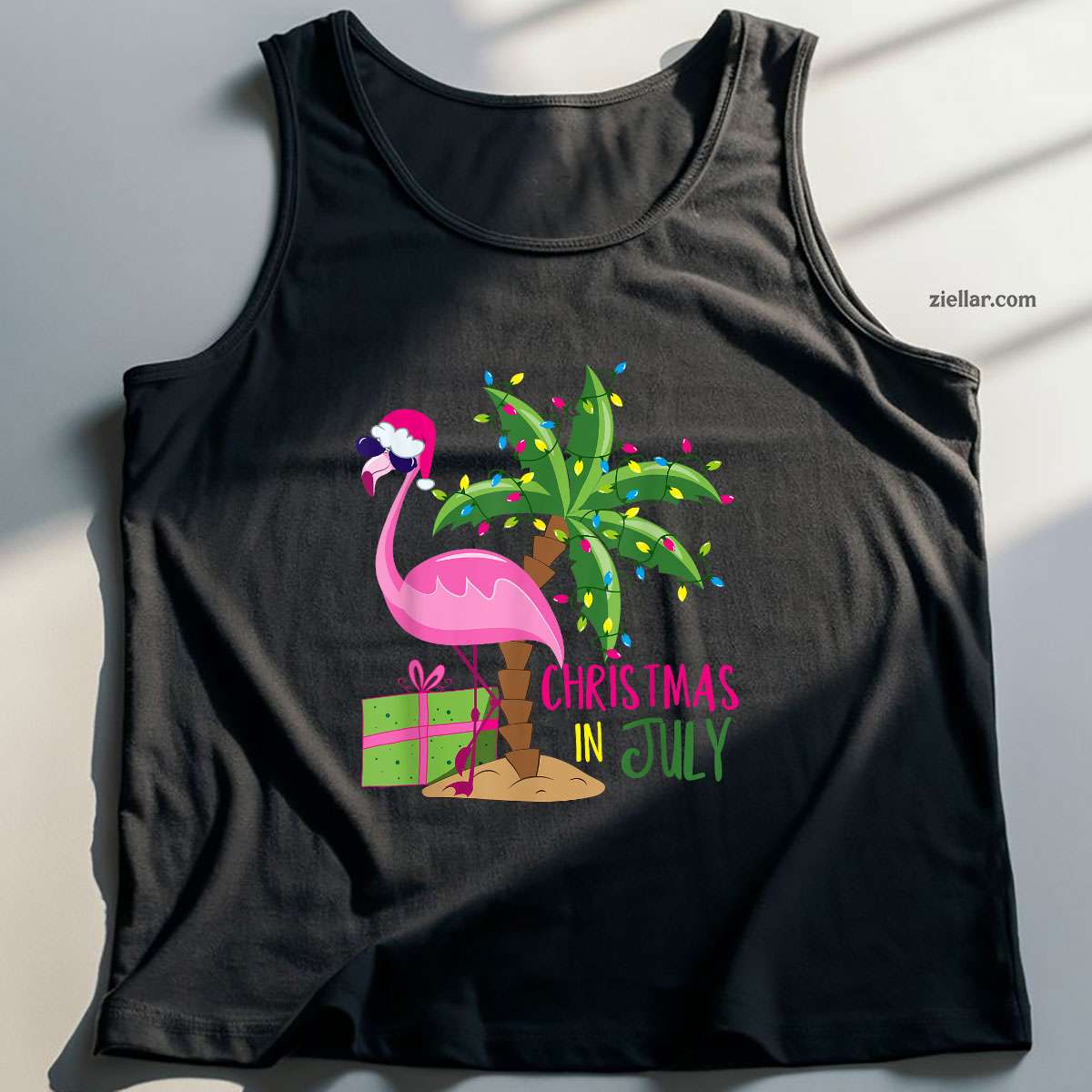 Flamingo Sunglasses Xmas Beach Tropical Christmas in July Tank Top Shirt Funny Christmas in July Tee and Tank Top Shirt for Men Women Adults
