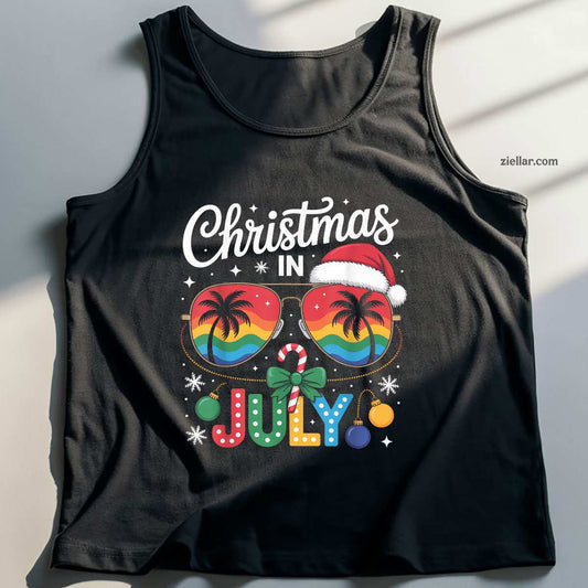 Santa Claus Sunglasses Beach Christmas in July Men Women Tank Top Shirt Funny Christmas in July Tee and Tank Top Shirt for Men Women Adults Limited Edition