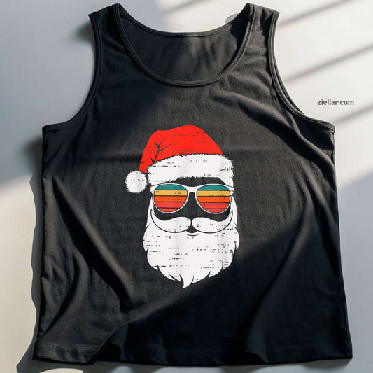 Retro Santa Face Sunglassed Christmas In July Summer Xmas Tank Top Shirt Funny Christmas in July Tee and Tank Top Shirt for Men Women Adults