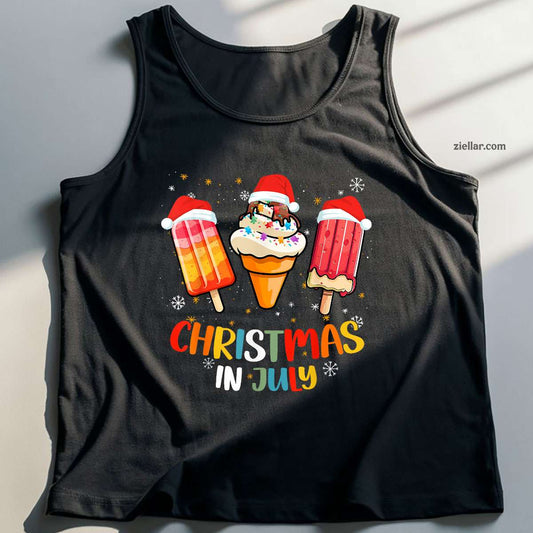 Christmas In July Popsicles Ice Cream Women Men Tank Top Shirt Funny Christmas in July Tee and Tank Top Shirt for Men Women Adults
