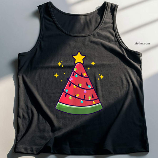 Christmas In July Watermelon Summer Xmas Tree Cute Tank Top Shirt Funny Christmas in July Tee and Tank Top Shirt for Men Women Adults