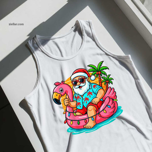 Christmas In July Shirt Santa Flamingo Summer Xmas Tank Top Shirt Funny Christmas in July Tee and Tank Top Shirt for Men Women Adults Tee Gift