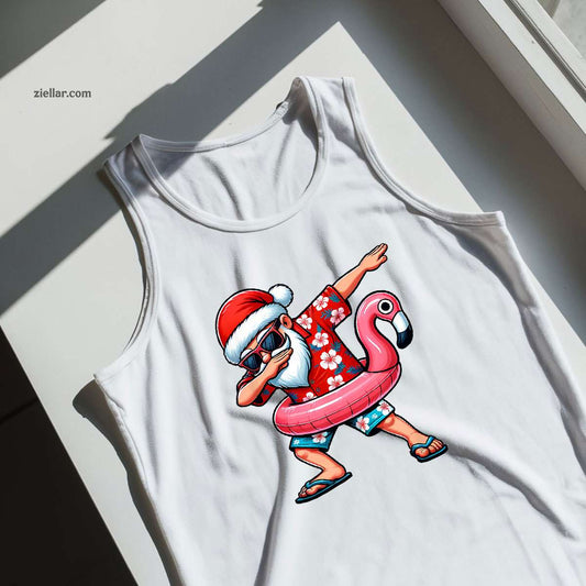 Dabbing Santa Christmas in July Hawaiian Xmas Dab Men Tank Top Shirt Funny Christmas in July Tee and Tank Top Shirt for Men Women Adults