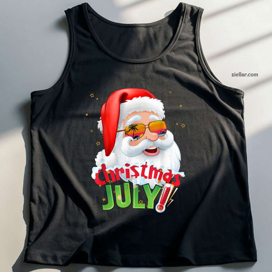 Funny Christmas in July Shirt Summer Santa Sunglasses Xmas Tank Top Shirt Funny Christmas in July Tee and Tank Top Shirt for Men Women Adults Perfect Gift
