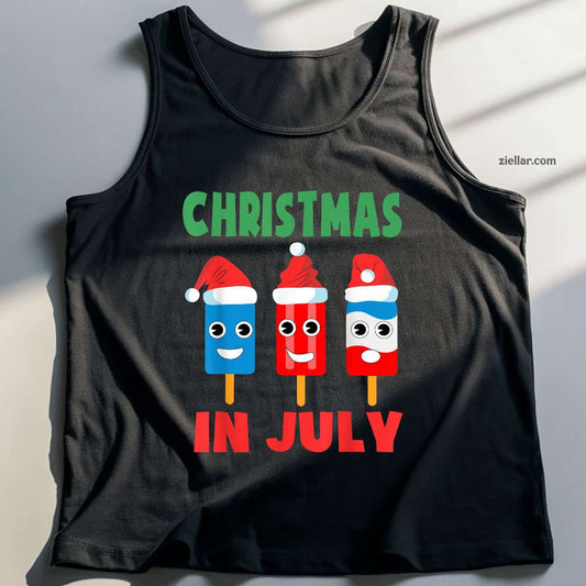 Christmas In July Ice Pops In Santa Hat Cute Tank Top Shirt Funny Christmas in July Tee and Tank Top Shirt for Men Women Adults