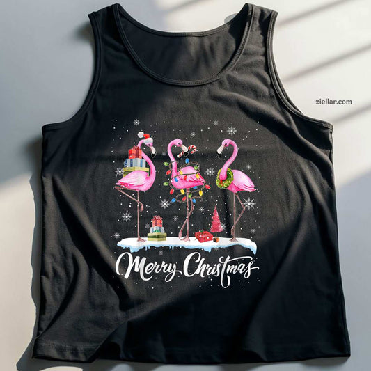 Merry Christmas Hat Santa Flamingo Light Christmas In July Tank Top Shirt Funny Christmas in July Tee and Tank Top Shirt for Men Women Adults