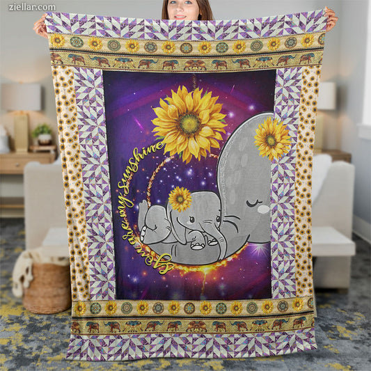 To My Mom Quilt Blanket, Fleece Blanket Gift with Elephants, Sunflowers and Love Message