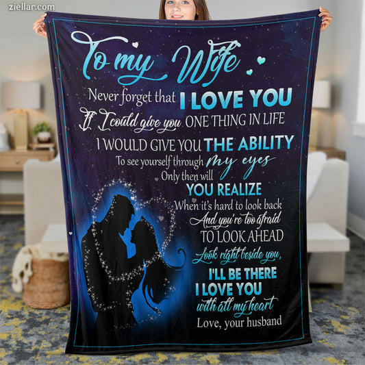 To My Wife Quilt Blanket, Fleece Blanket with Starry Sky, Holding Hands and Deep Love