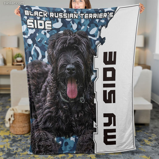 Dog Lover Quilt Blanket, Fleece Blanket with Black Russian Terrier and Loyalty Message
