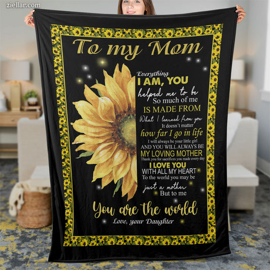 To My Mom Quilt Blanket, Fleece Blanket with Bold Yellow Sunflower and Loving Note