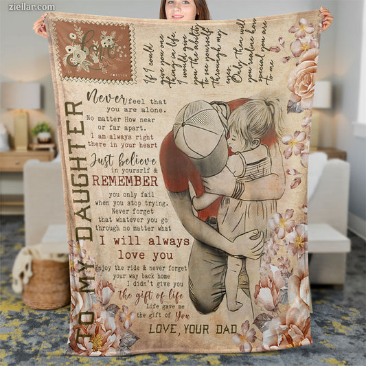 To My Daughter Quilt Blanket, Fleece Blanket from Dad with Warm Hugs and Love Letter