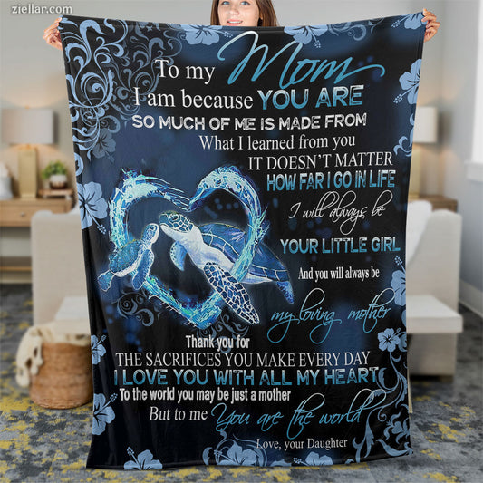 To My Mom Quilt Blanket, Fleece Blanket from Daughter with Seahorse and Loving Words