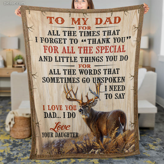 To My Dad Quilt Blanket, Fleece Blanket with Stag and Heartfelt Message from Daughter