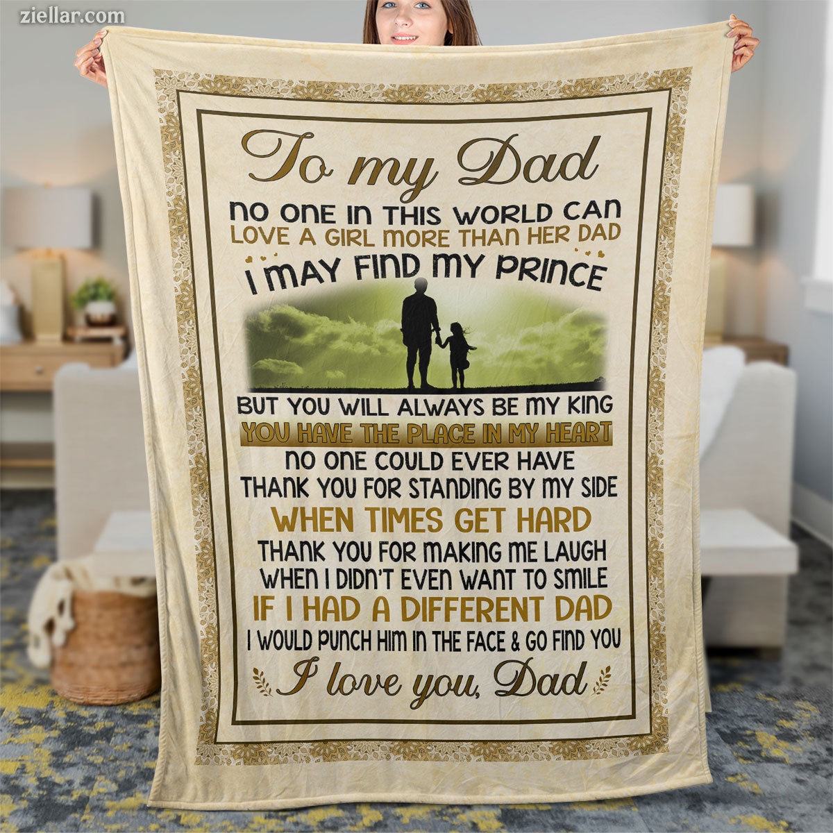 To My Dad Quilt Blanket, Fleece Blanket with Sentimental Poem and Neutral Background