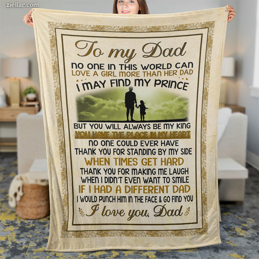 To My Dad Quilt Blanket, Fleece Blanket with Sentimental Poem and Neutral Background