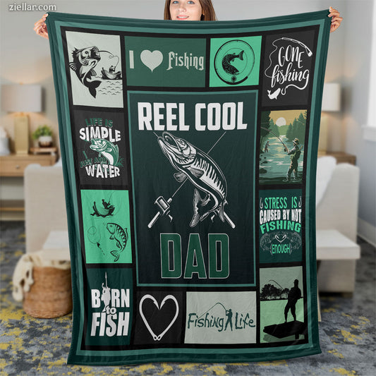 Fishing Dad Quilt Blanket, Fleece Blanket with Fish Graphics and Fun Father Sayings