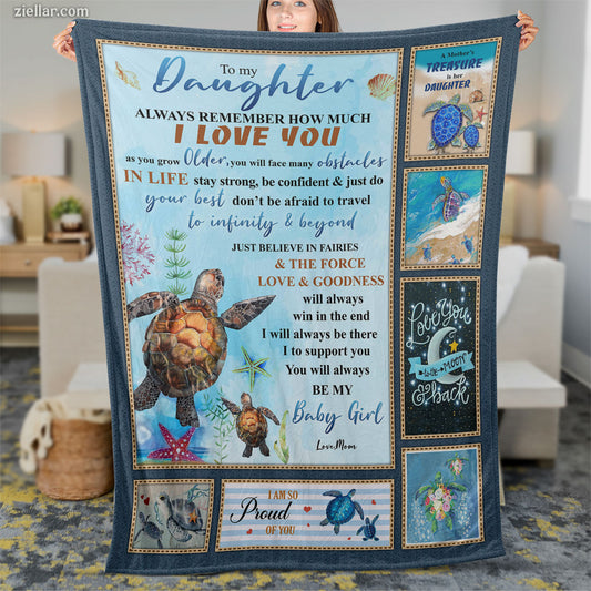 To My Daughter Quilt Blanket, Fleece Blanket from Dad with Turtles and Ocean Animals