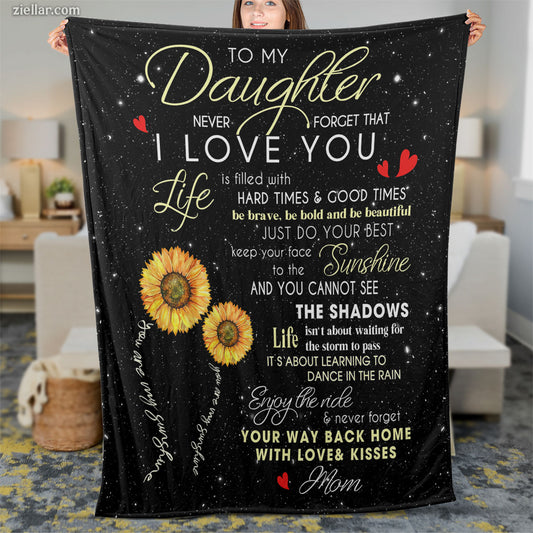 To My Daughter Quilt Blanket, Fleece Blanket with Sunflowers and Uplifting Message