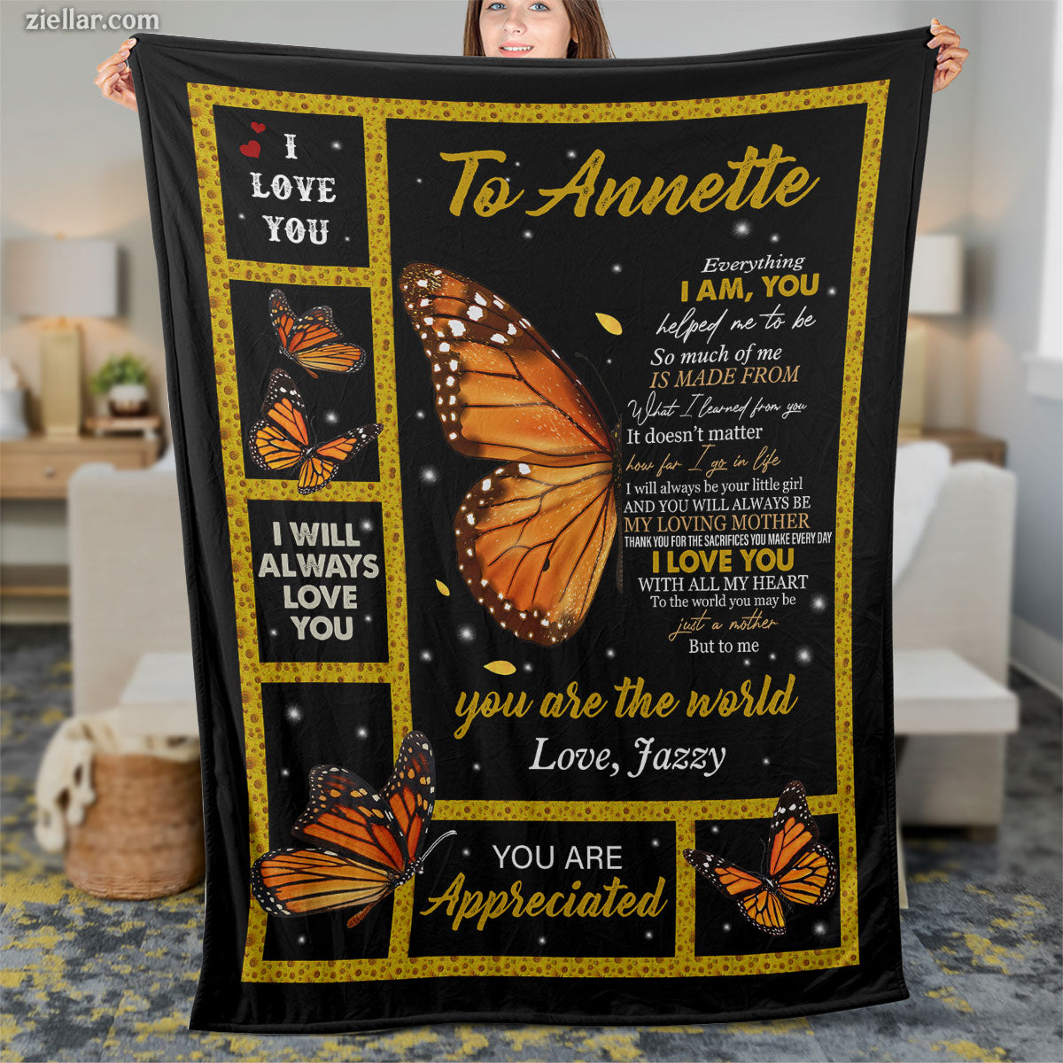 To Annette Quilt Blanket, Fleece Blanket Gift with Monarch Butterfly and Appreciation